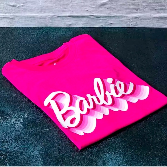 Barbie Pink Wearable Art Youth XL Short Sleeve Graphic Script & Glitter T-Shirt - Picture 1 of 9